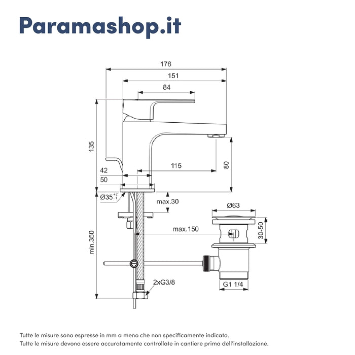 Ideal Standard coppia miscelatori lavabo e bidet scarico automatico cromato mod. Cerafine D