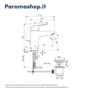 Ideal Standard set miscelatori lavabo, bidet scarico automatico e incasso doccia 1 via cromato mod. Ceraflex