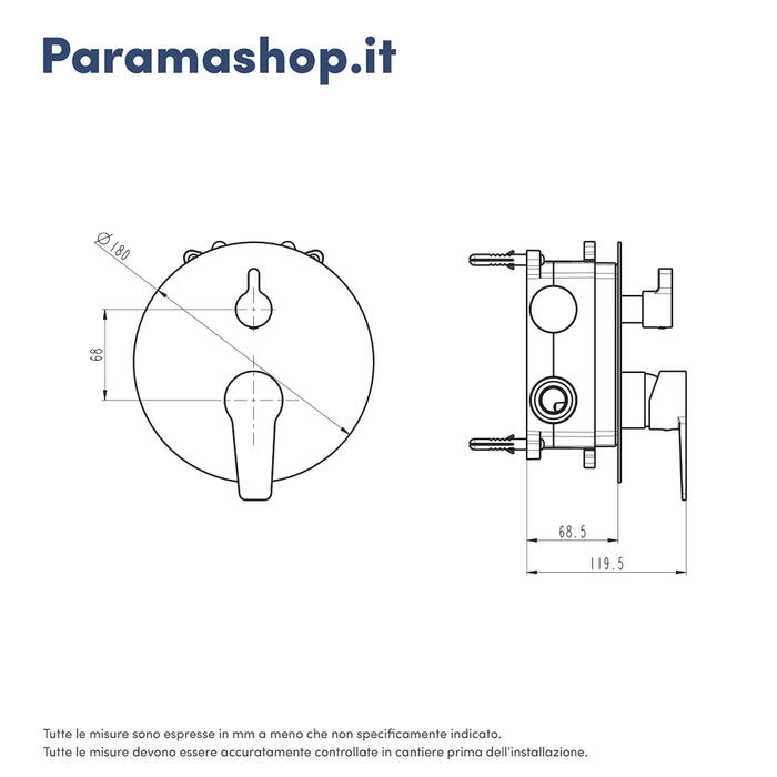 Miscelatore incasso doccia con deviatore cromato | Jane