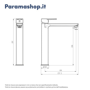 Miscelatore lavabo alto senza scarico nero opaco | Jane