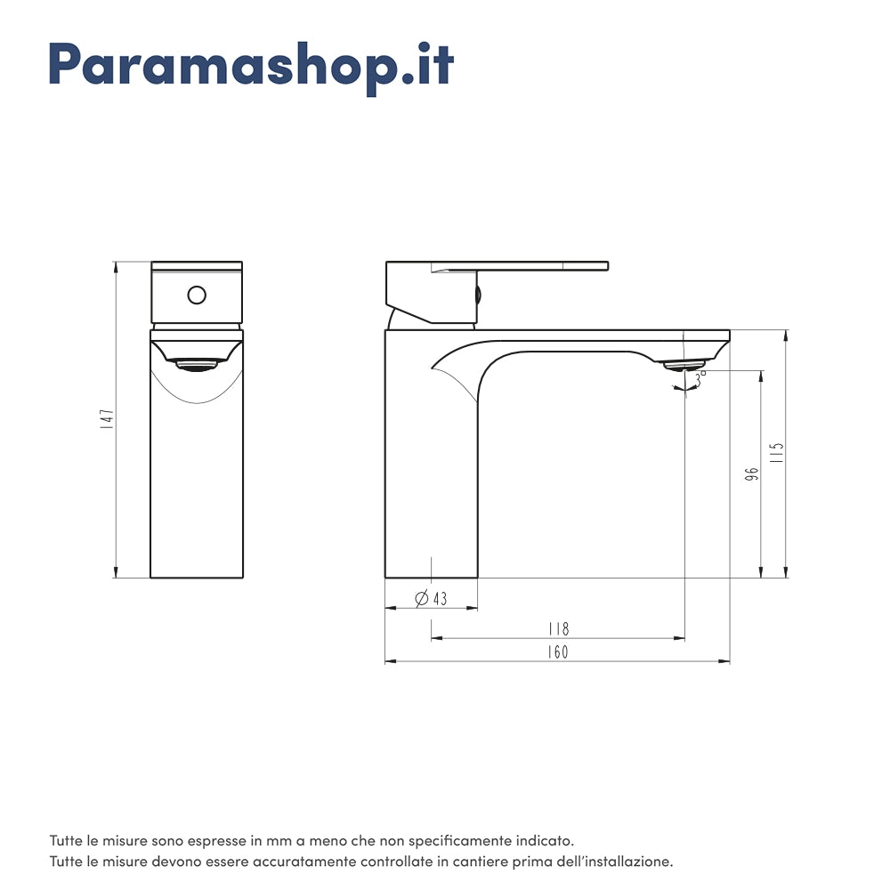 Miscelatore lavabo senza scarico nero opaco | Kerry