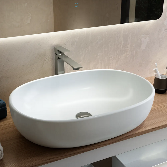 Set miscelatori: lavabo alto bidet senza scarico ed esterno doccia nickel spazzolato | Ingrid