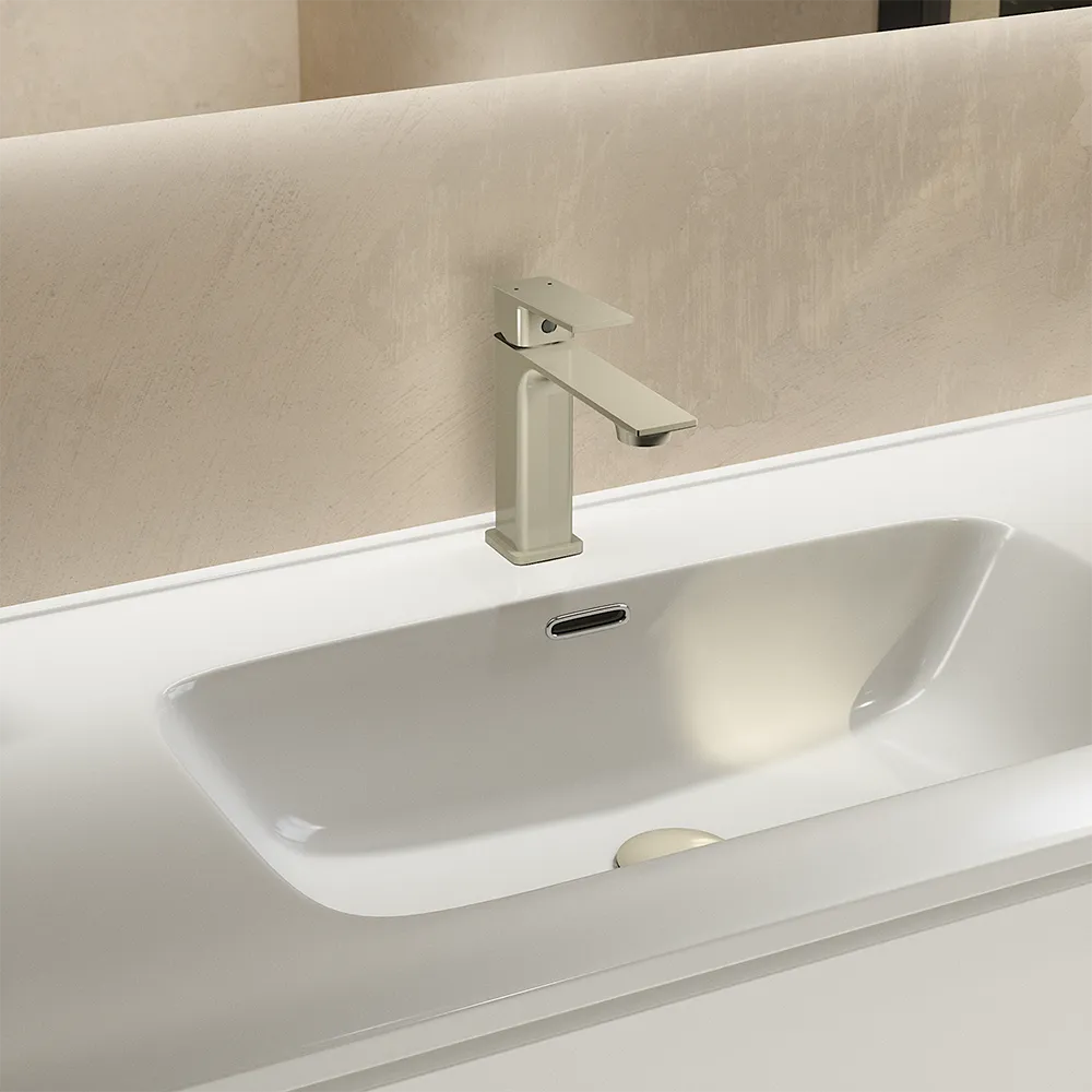 Set miscelatori: lavabo bidet senza scarico ed esterno doccia nickel spazzolato | Ingrid