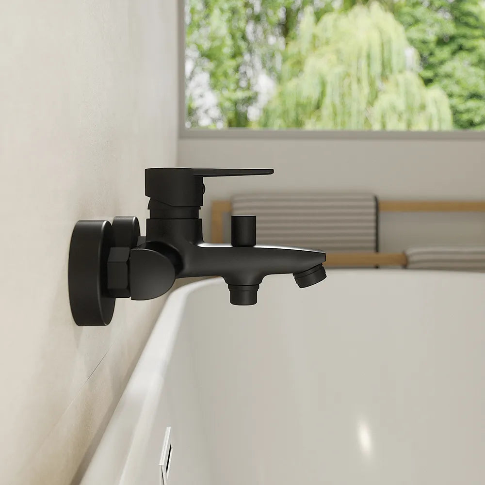 Set miscelatori: lavabo bidet senza scarico ed esterno vasca c/rubinetto nero opaco | Jane