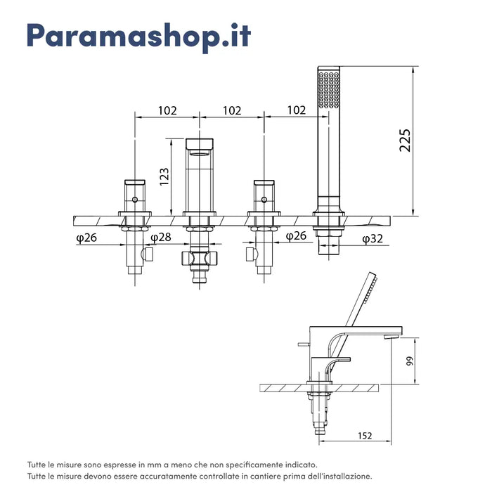 Rubinetteria bordo vasca a 4 fori finitura nera opaca | Marilyn
