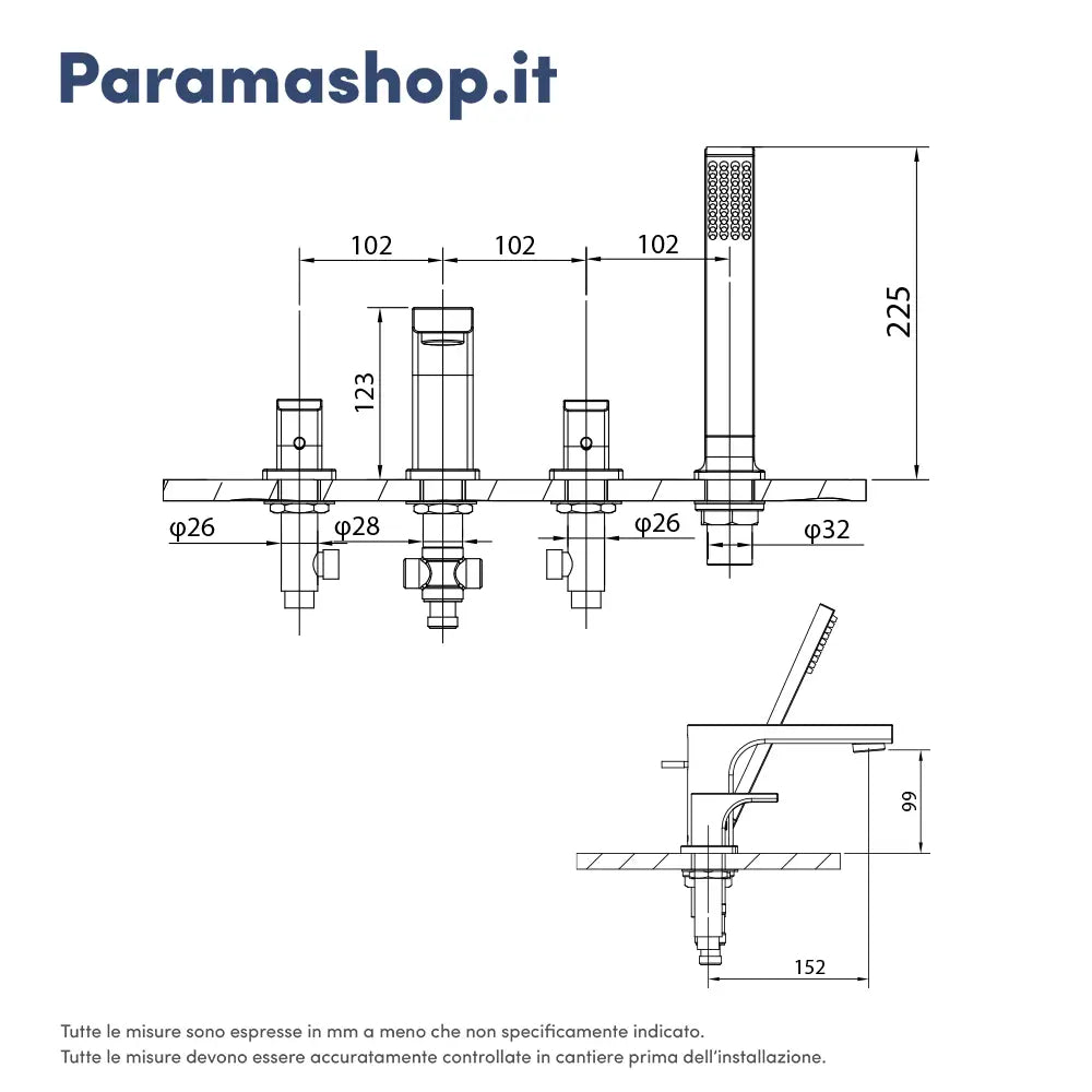Rubinetteria bordo vasca a 4 fori finitura cromata | Marilyn