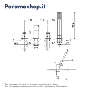Rubinetteria bordo vasca a 4 fori finitura cromata | Marilyn