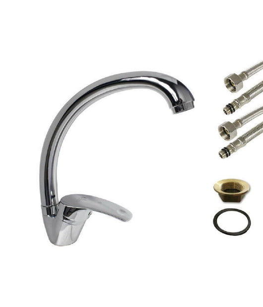 Trade Shop - Rubinetto A Canna Alta Orientabile Lavello Cucina Monocomando Monoforo 52332a -