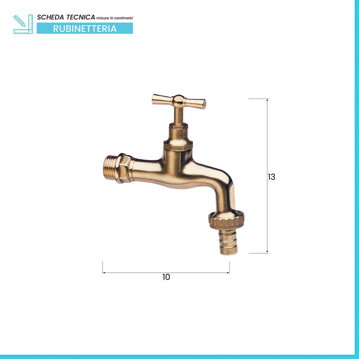 Rubinetto a muro con portagomma in ottone bronzo lucido