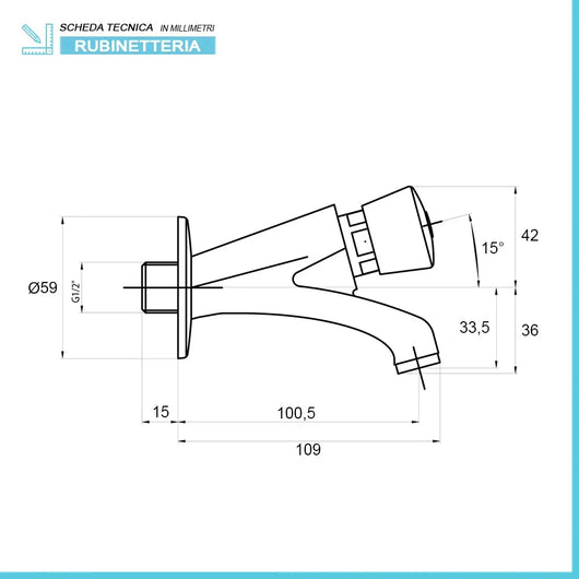 Rubinetto a muro temporizzato a pulsante MCM ottone cromo