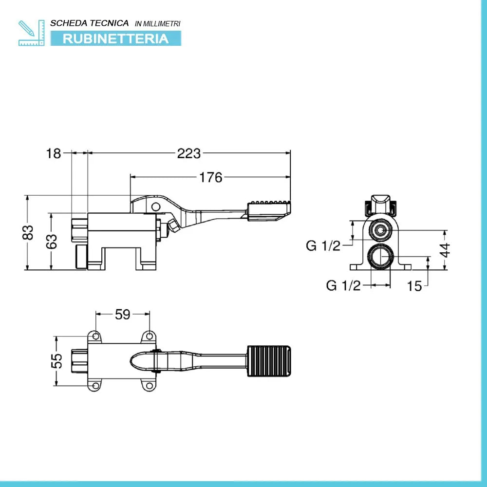Rubinetto a pedale per installazione a pavimento Idral in ottone cromo