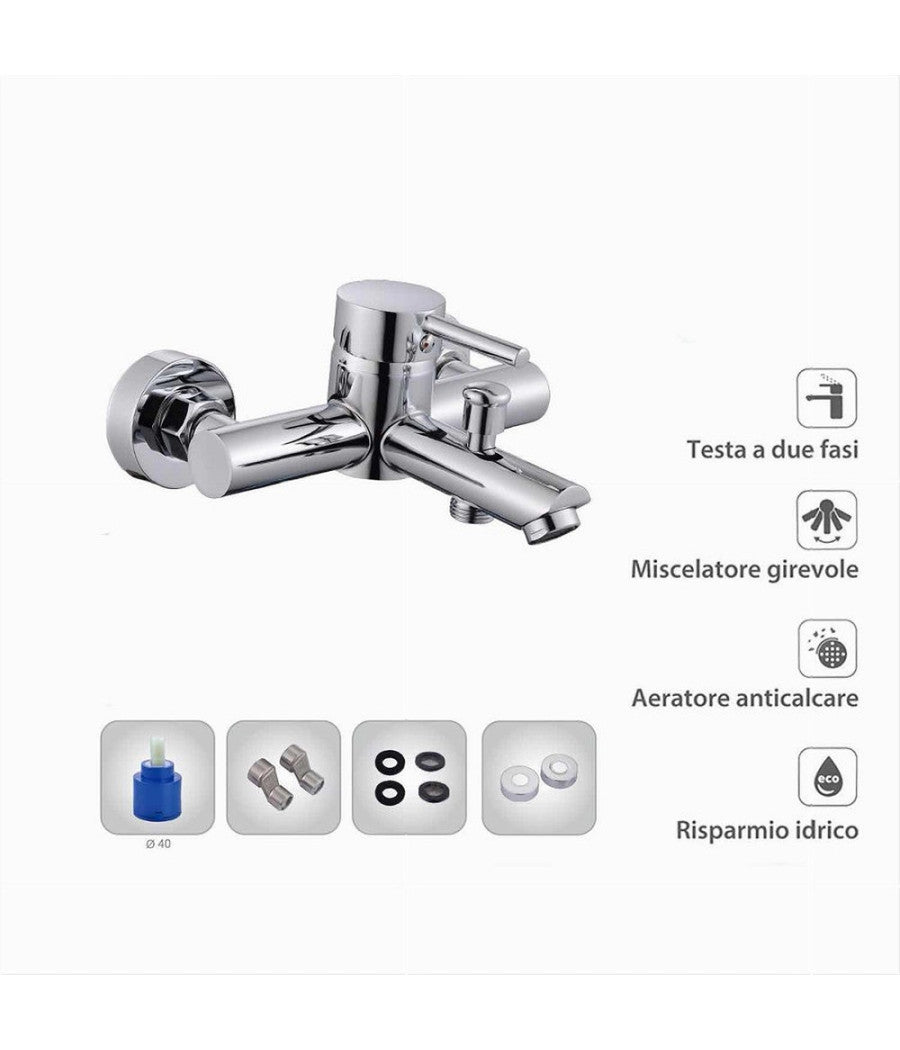 Rubinetto Bagno Moderno Cromato Lucido Miscelatore Orientabile Per Vasca 87390         