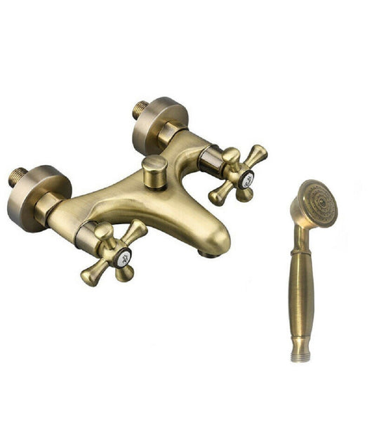 Rubinetto Bagno Vasca Doccia Miscelatore Doppia Manopola Ottone Bronzo Satinato         