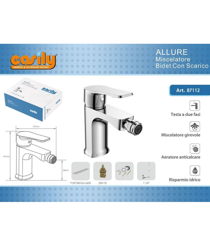 Rubinetto Bidet Miscelatore Monocomando Moderno Cromato Classic Allure 87112         