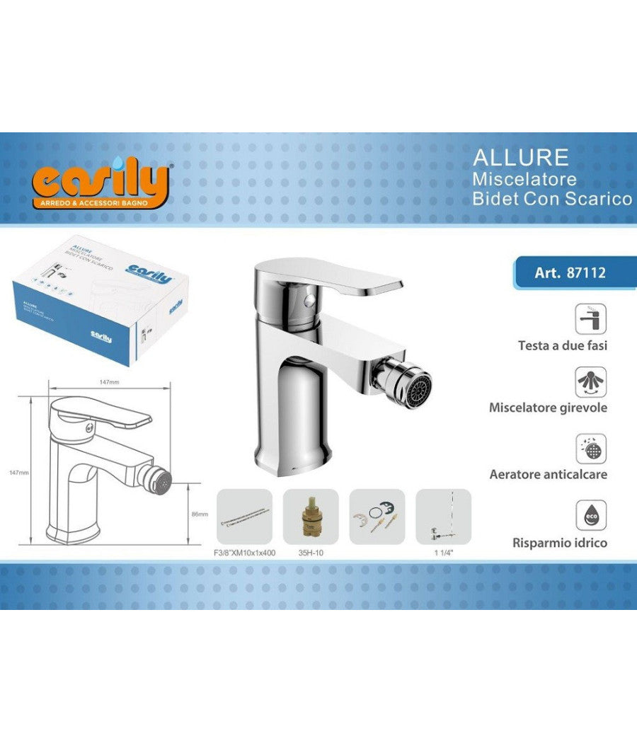 Rubinetto Bidet Miscelatore Monocomando Moderno Cromato Classic Allure 87112         