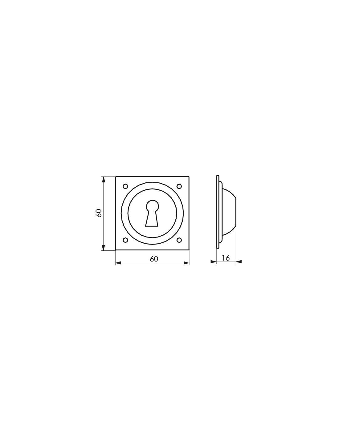 Borchia a cupola con foro per chiave, 60x60mm, concavo, ottone cromato - THIRARD