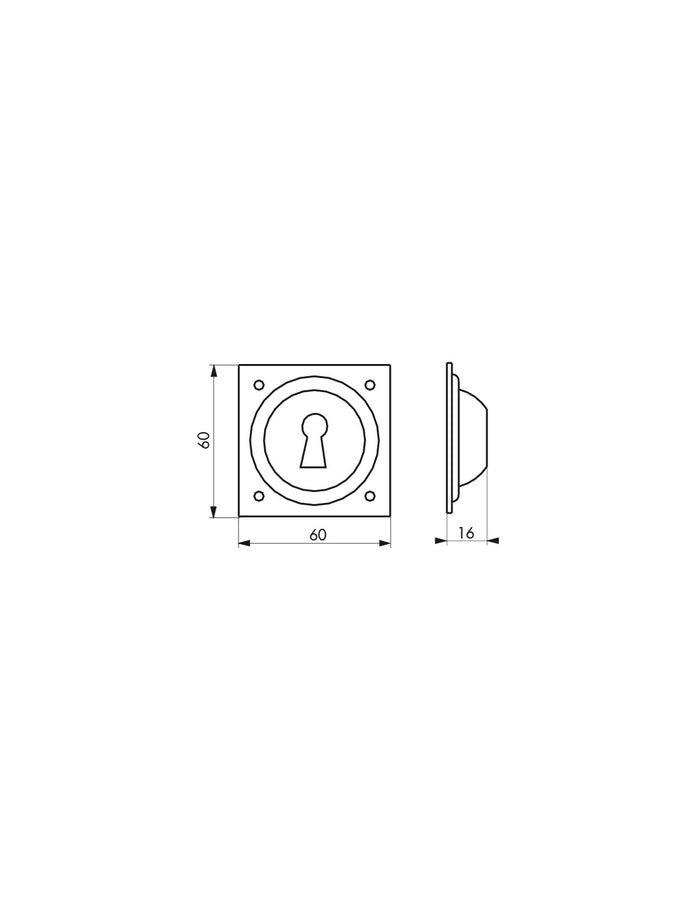 Borchia a cupola con foro per chiave, 60x60mm, concavo, ottone cromato - THIRARD