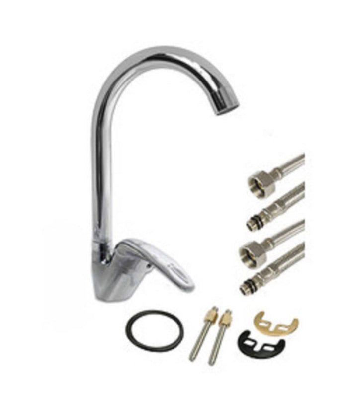 Rubinetto Cucina Canna Alta Curva Monocomando Lavello Miscelatore Cromato 52934         