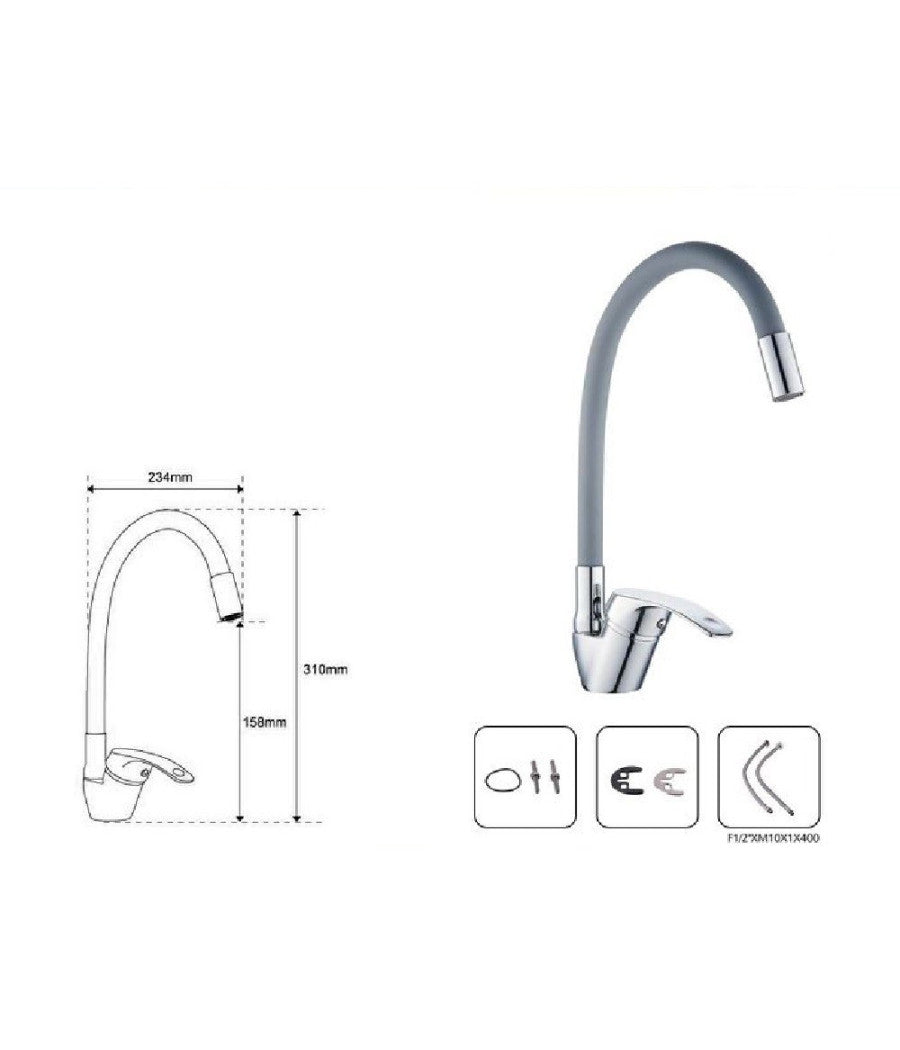 Rubinetto Cucina Canna Alta Silicone Miscelatore Lavello Orientabile 69369 Grigio         