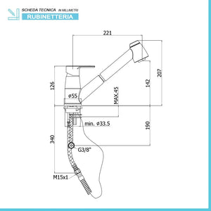 Rubinetto cucina e lavanderia Paffoni Blu con doccetta estraibile in ottone cromo
