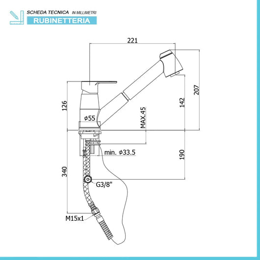Rubinetto cucina e lavanderia Paffoni Blu con doccetta estraibile in ottone cromo