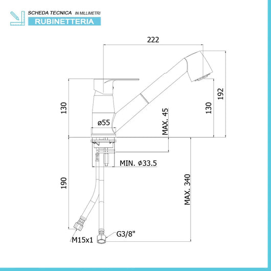 Rubinetto cucina e lavanderia Paffoni Lime con doccetta estraibile in ottone cromo