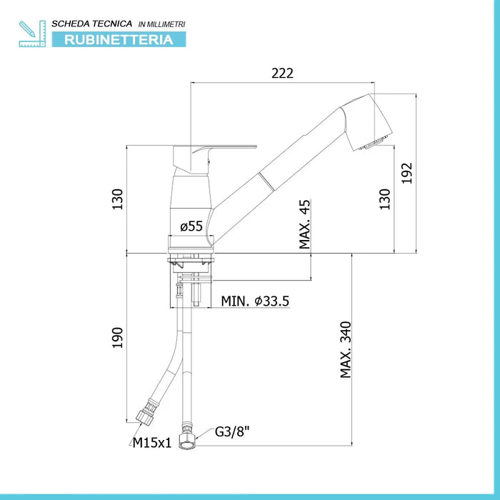 Rubinetto cucina e lavanderia Paffoni Lime con doccetta estraibile in ottone cromo