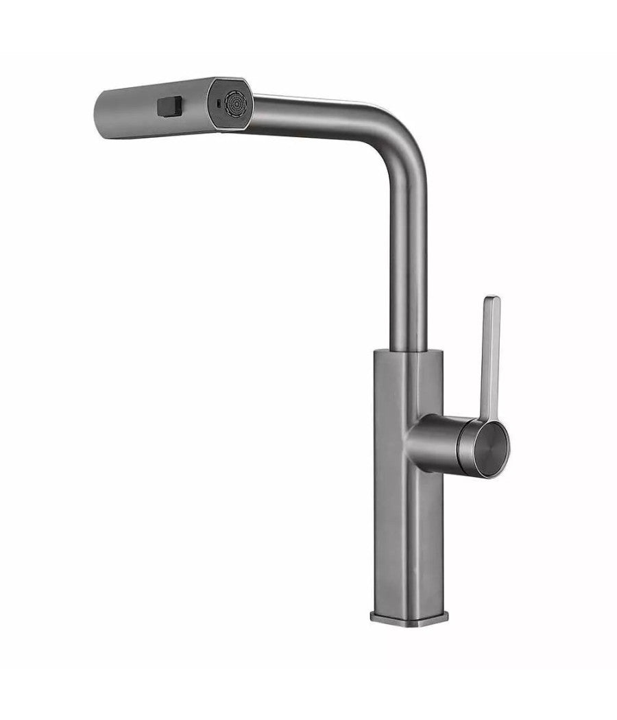 Rubinetto Cucina Estraibile Con Erogatore Girevole 2 Getti Acciaio Satinato 87257         