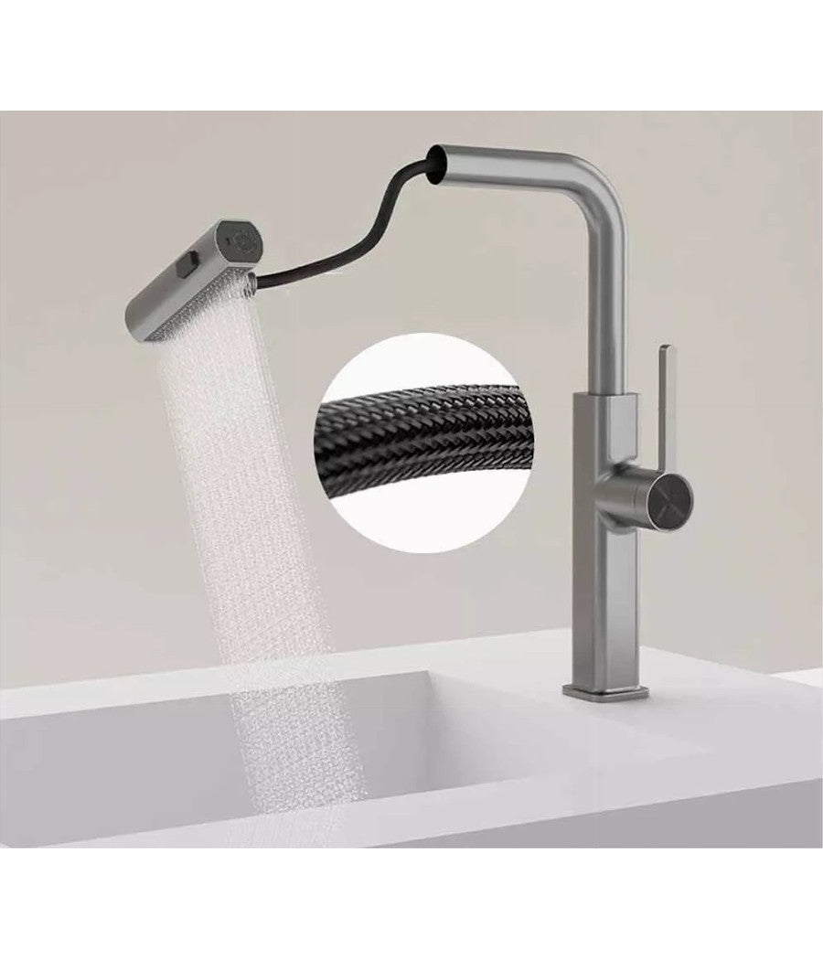 Rubinetto Cucina Estraibile Con Erogatore Girevole 2 Getti Acciaio Satinato 87257         