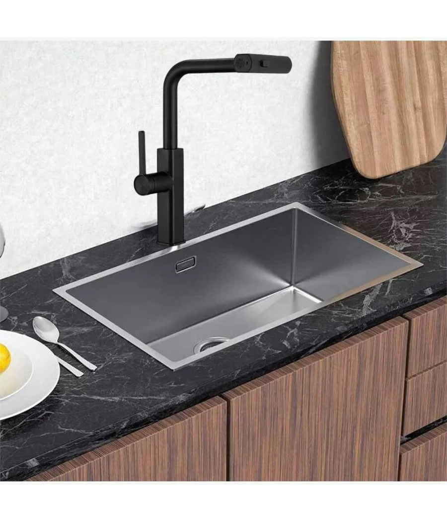 Rubinetto Cucina Estraibile Con Erogatore Girevole 2 Getti Miscelatore Nero 87256         