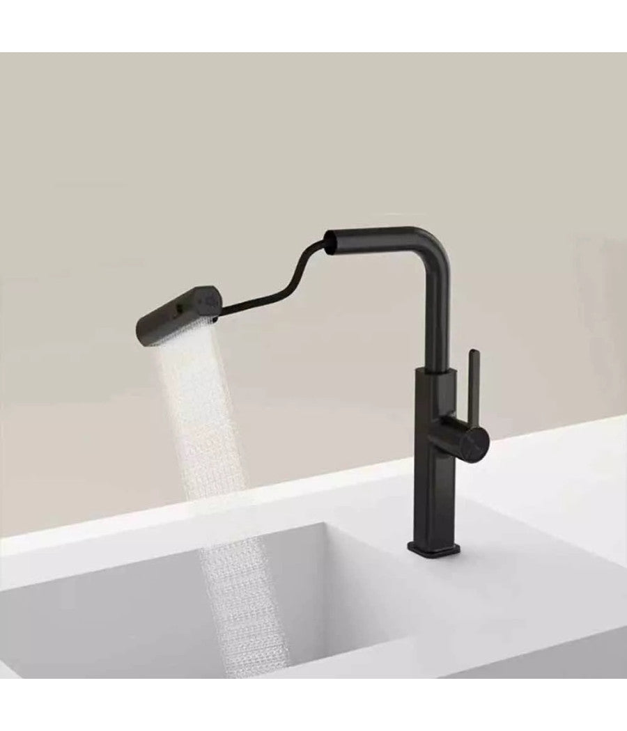 Rubinetto Cucina Estraibile Con Erogatore Girevole 2 Getti Miscelatore Nero 87256         