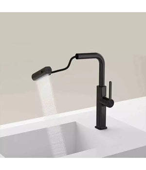 Rubinetto Cucina Estraibile Con Erogatore Girevole 2 Getti Miscelatore Nero 87256         