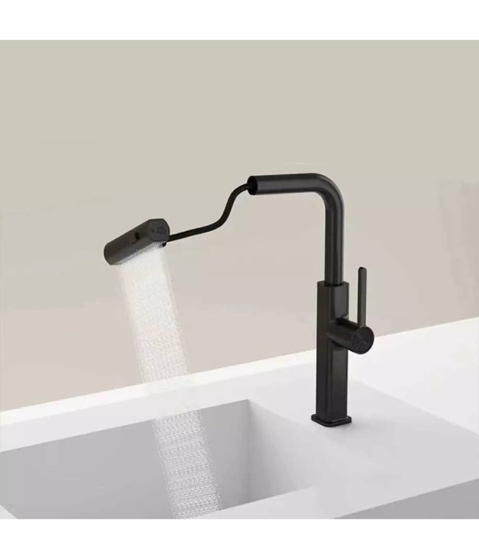 Rubinetto Cucina Estraibile Con Erogatore Girevole 2 Getti Miscelatore Nero 87256         