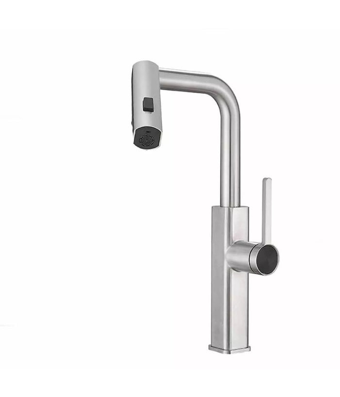 Rubinetto Cucina Estraibile Erogatore Girevole 2 Getti Cromato Miscelatore 87255         