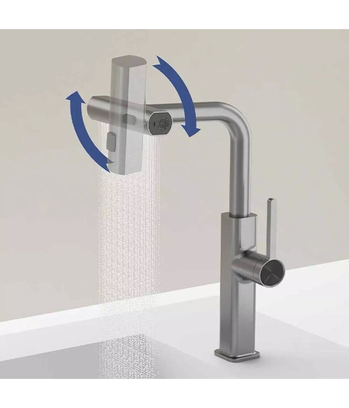 Rubinetto Cucina Estraibile Erogatore Girevole 2 Getti Cromato Miscelatore 87255         