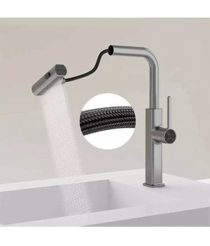 Rubinetto Cucina Estraibile Erogatore Girevole 2 Getti Cromato Miscelatore 87255         