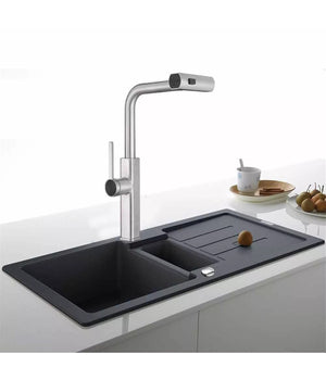 Rubinetto Cucina Estraibile Erogatore Girevole 2 Getti Cromato Miscelatore 87255         