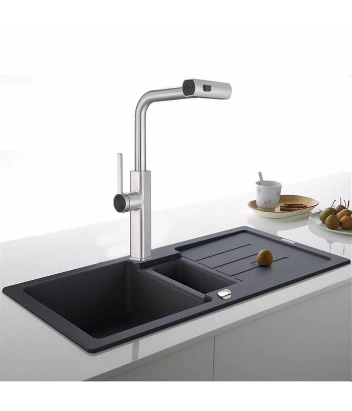 Rubinetto Cucina Estraibile Erogatore Girevole 2 Getti Cromato Miscelatore 87255         