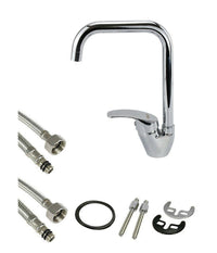 Rubinetto Cucina Miscelatore Lavandino Canna Alta Quadrata Ottone Cromato 69140         