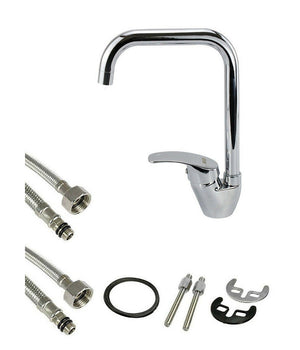 Rubinetto Cucina Miscelatore Lavandino Canna Alta Quadrata Ottone Cromato 69140         