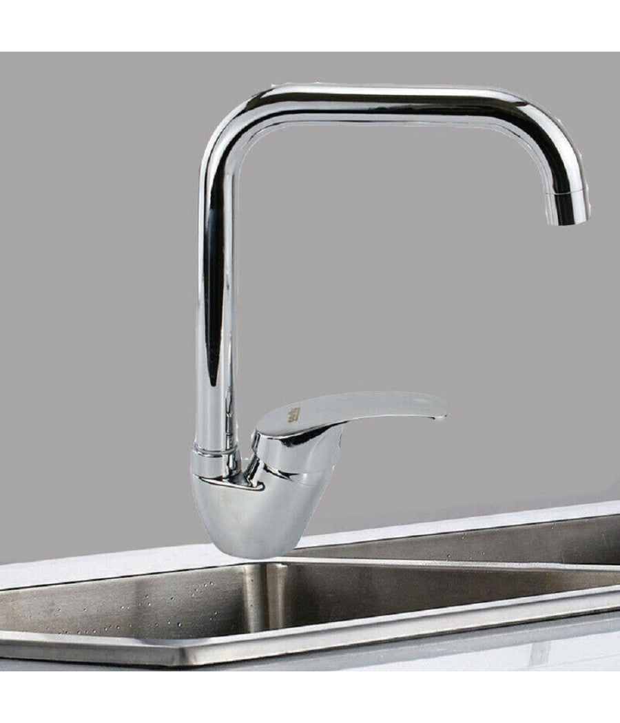 Rubinetto Cucina Miscelatore Lavandino Canna Alta Quadrata Ottone Cromato 69140         