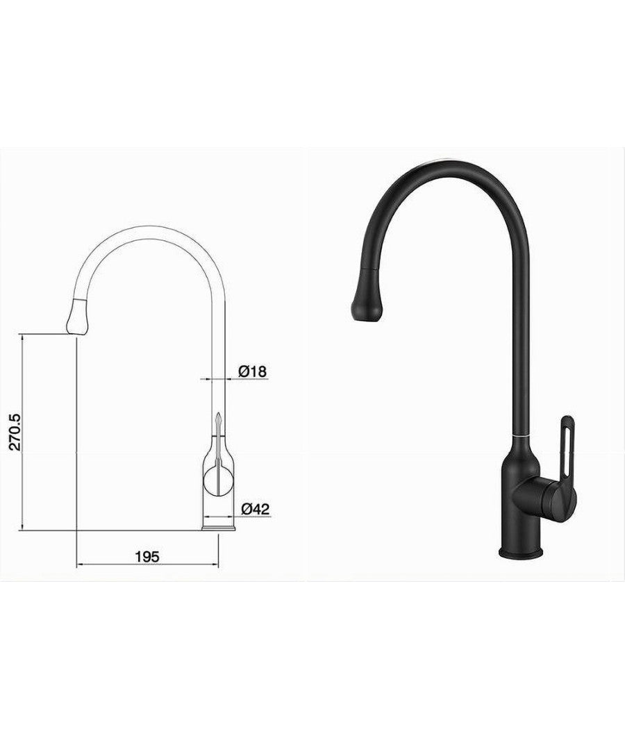 Trade Shop - Rubinetto Cucina Miscelatore Lavello Canna Alta Monocomando Nero Satinato 87254 -