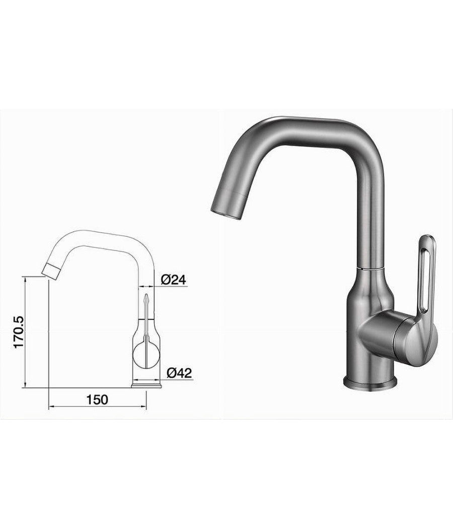 Rubinetto Cucina Monocomando Miscelatore Girevole Lavello Satinato Silver 87259         