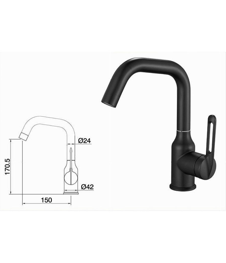 Rubinetto Da Cucina Monocomando Miscelatore Girevole Lavello Nero Satinato 87258         