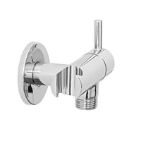 Rubinetto da arresto cromato con supporto doccia dal design tondo