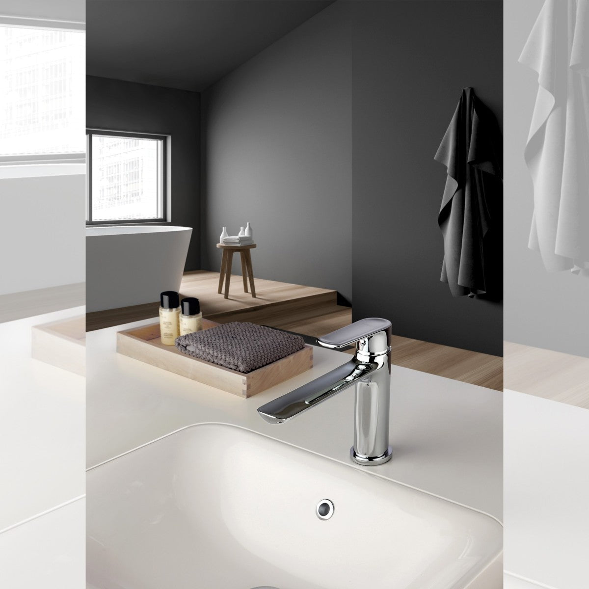 Rubinetto lavabo bocca lunga cromato funky