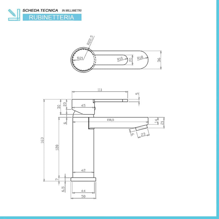 Rubinetto lavabo cromato con scarico serie Iole