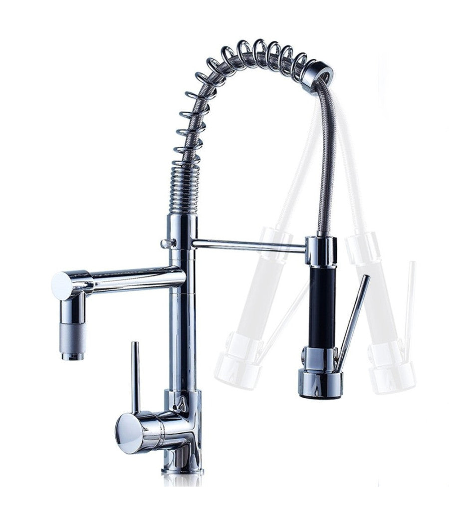 Rubinetto Lavabo Cucina Canna Alta Doppio Miscelatore Monocomando Estraibile         