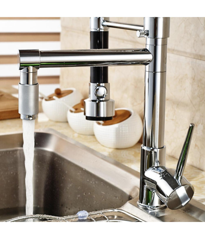 Rubinetto Lavabo Cucina Canna Alta Doppio Miscelatore Monocomando Estraibile         