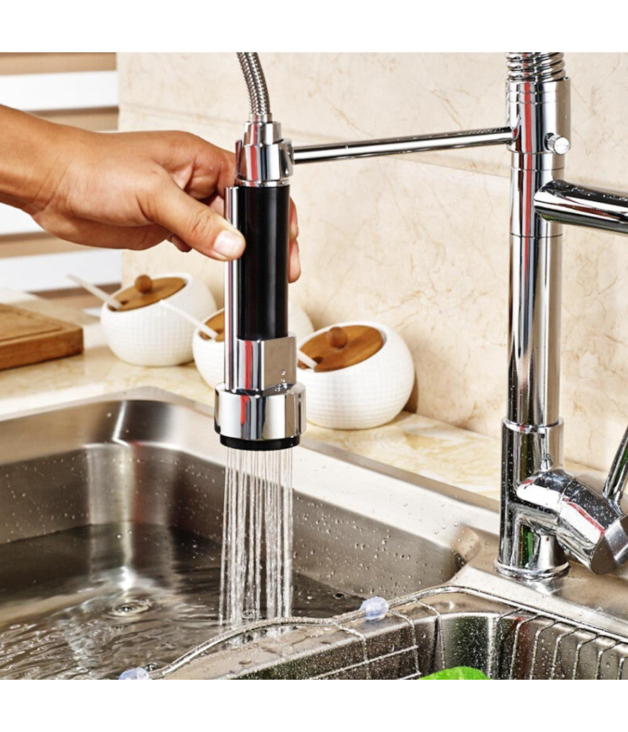 Rubinetto Lavabo Cucina Canna Alta Doppio Miscelatore Monocomando Estraibile         